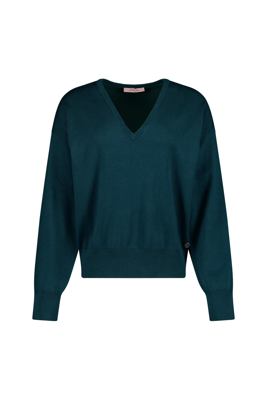 Studio Anneloes Ruth Vneck Pullover Dark Teal